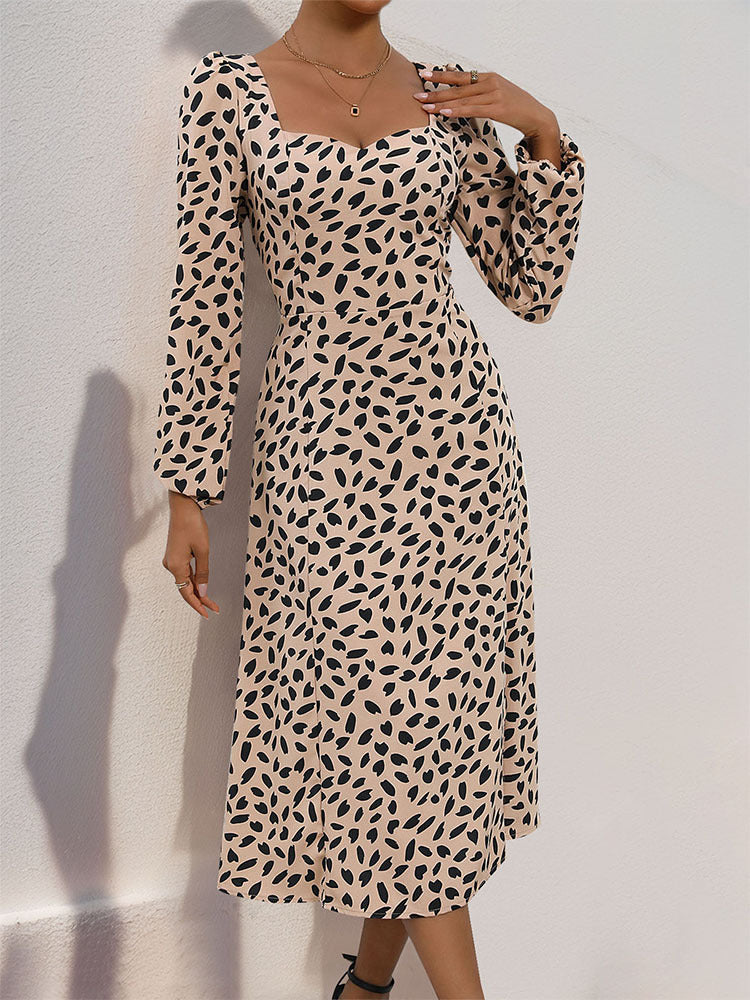 Women Printed Sweetheart Neck Fit and Flare Midi Dress