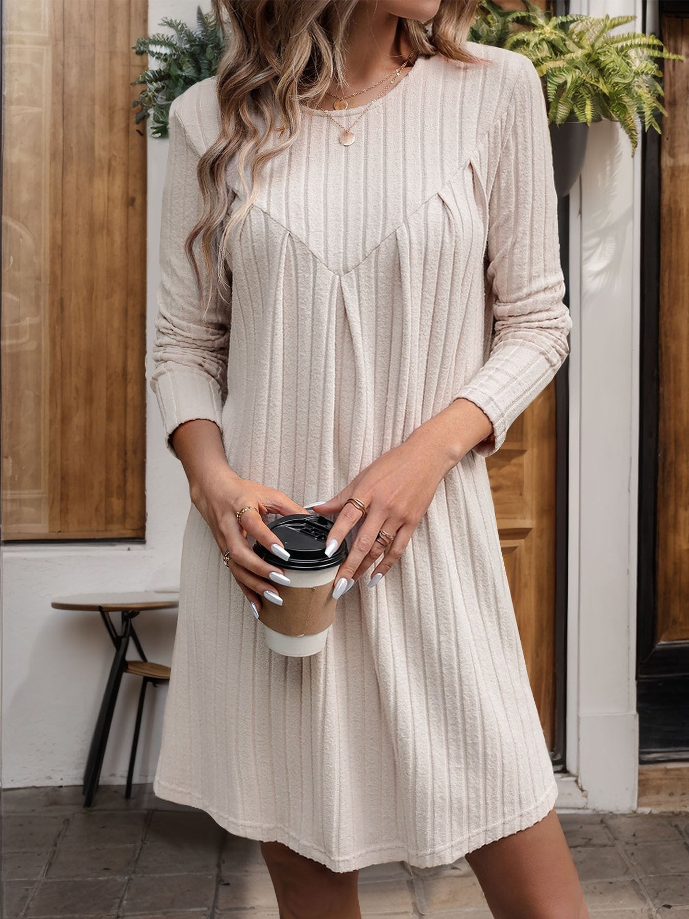Striped Long Sleeves A-Line Dress