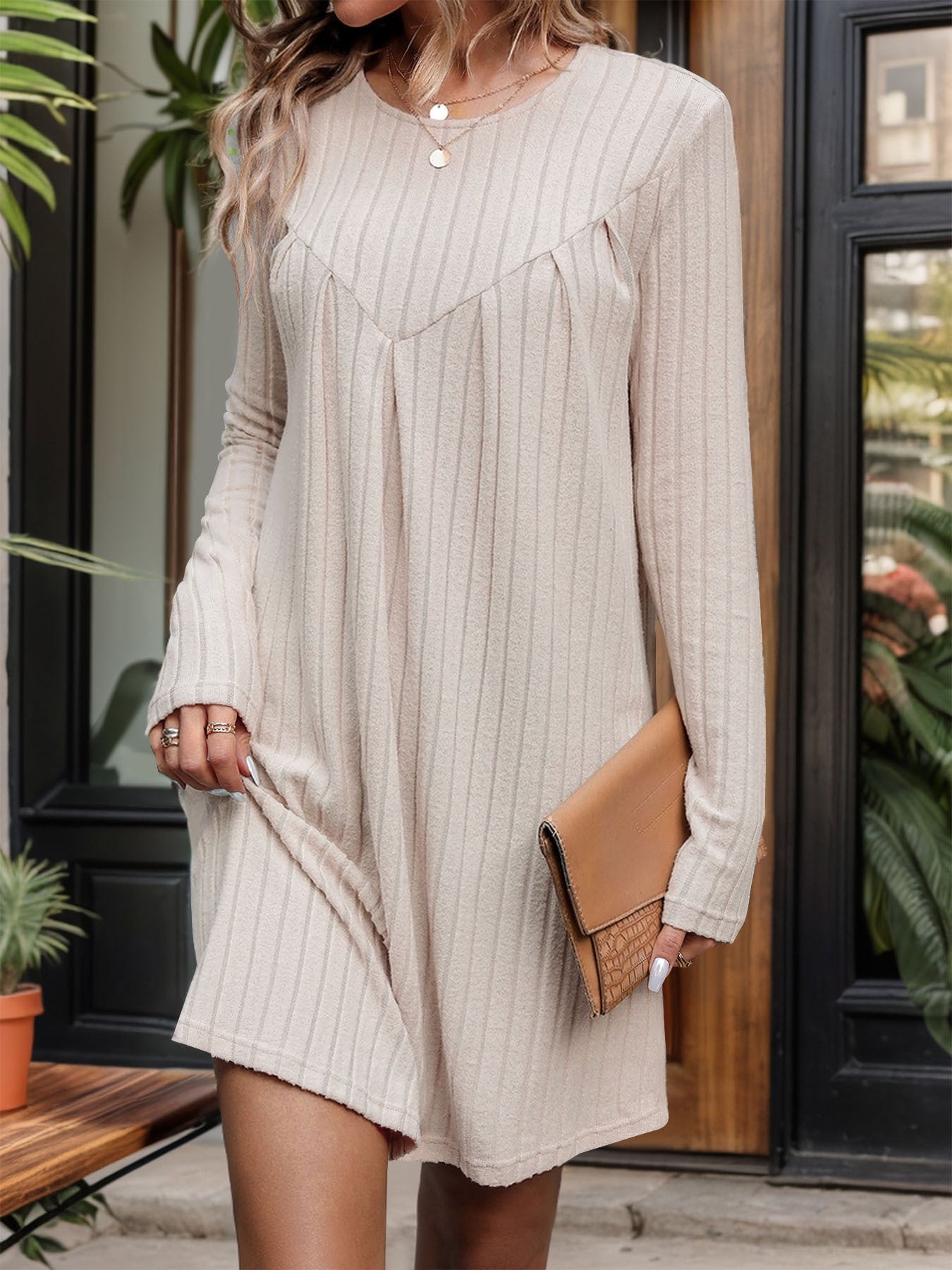 Striped Long Sleeves A-Line Dress