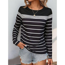 Women Horizontal Stripes Round Neck Top