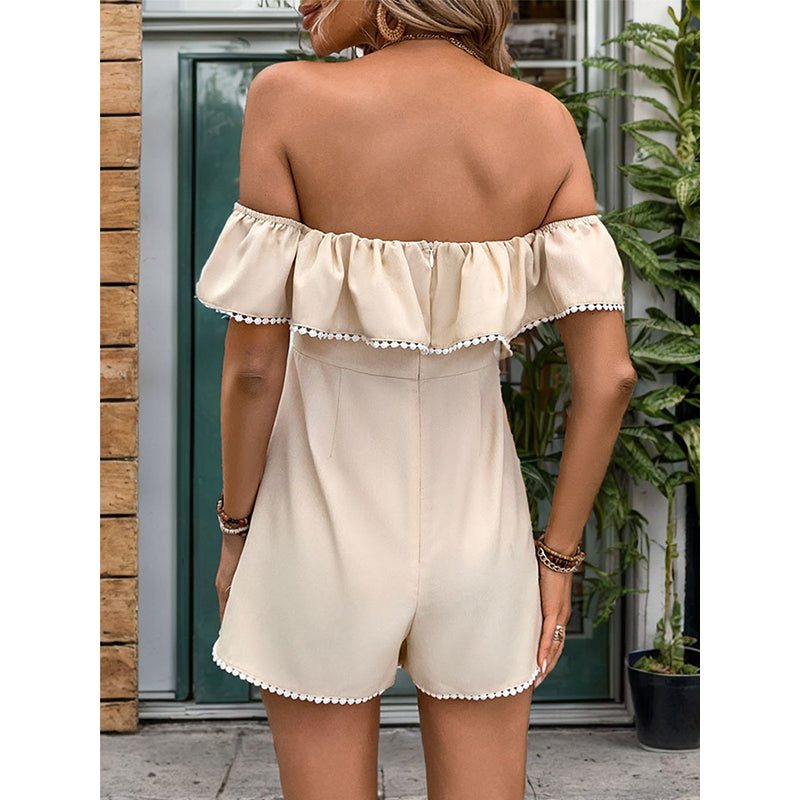Khaki Off-Shoulder Waist Tie Up Playsuit