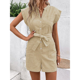 Mandarin Collar Solid Jumpsuit