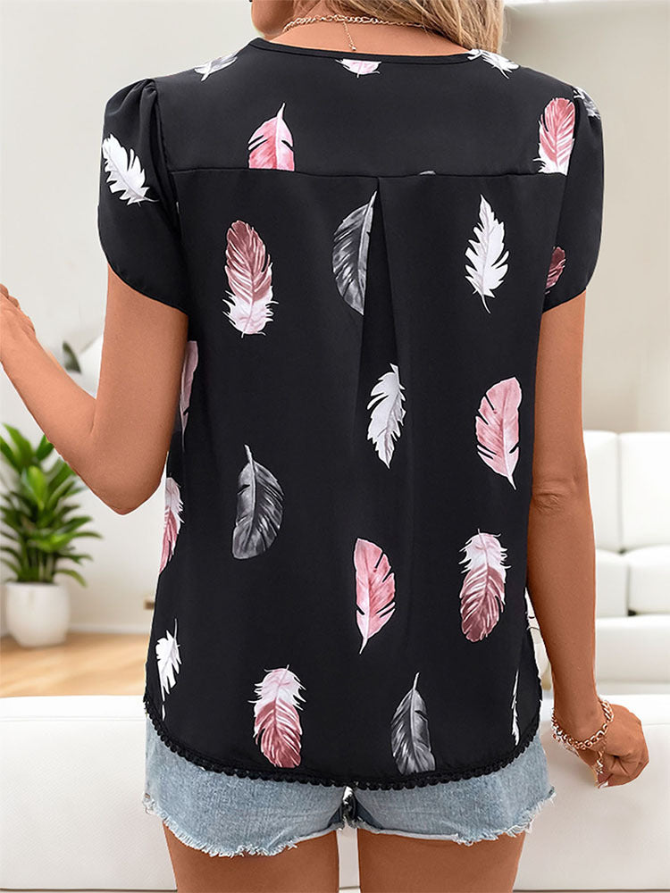 Floral Printed Puff Sleeves Casual Top