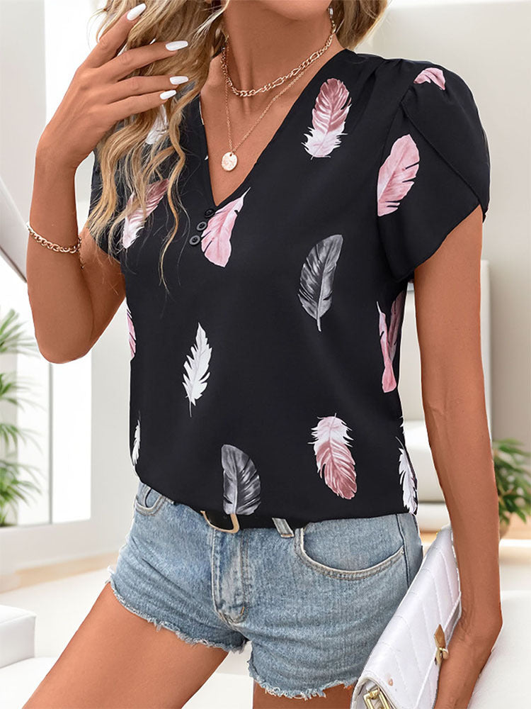 Floral Printed Puff Sleeves Casual Top