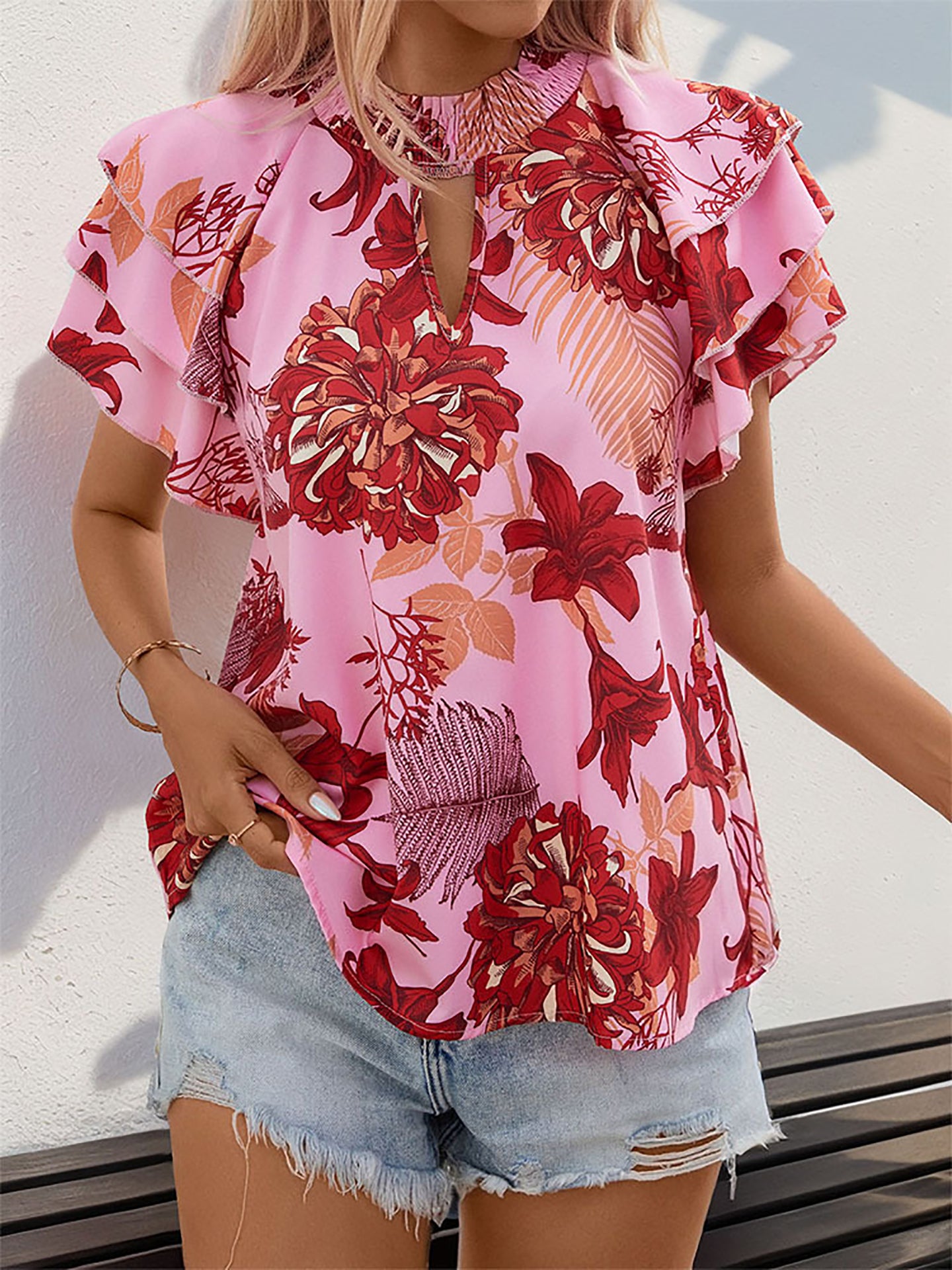 Women Floral High Neck Top