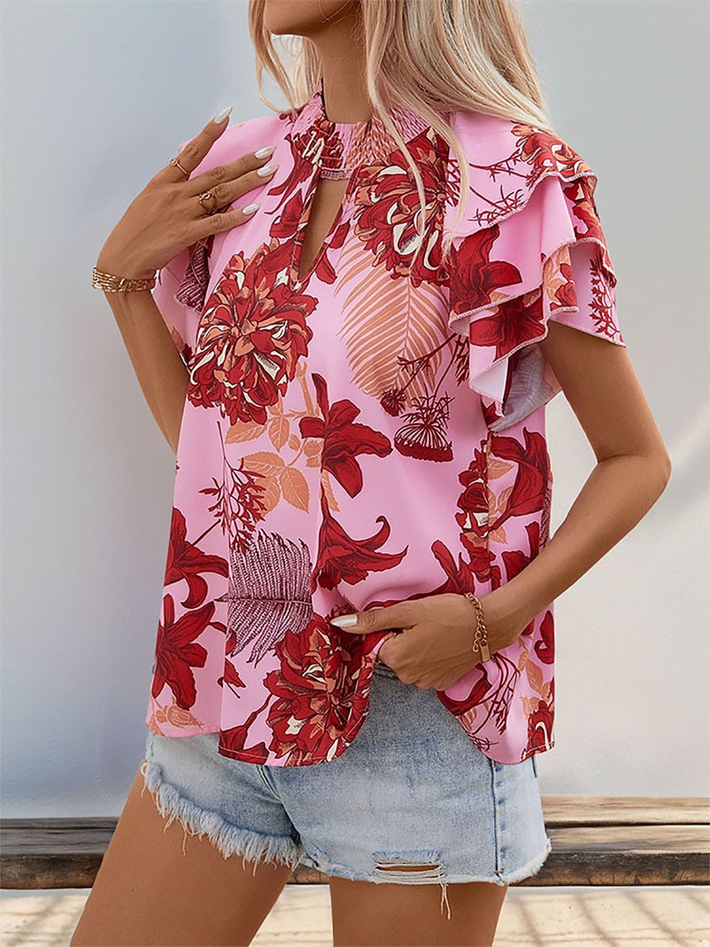 Women Floral High Neck Top