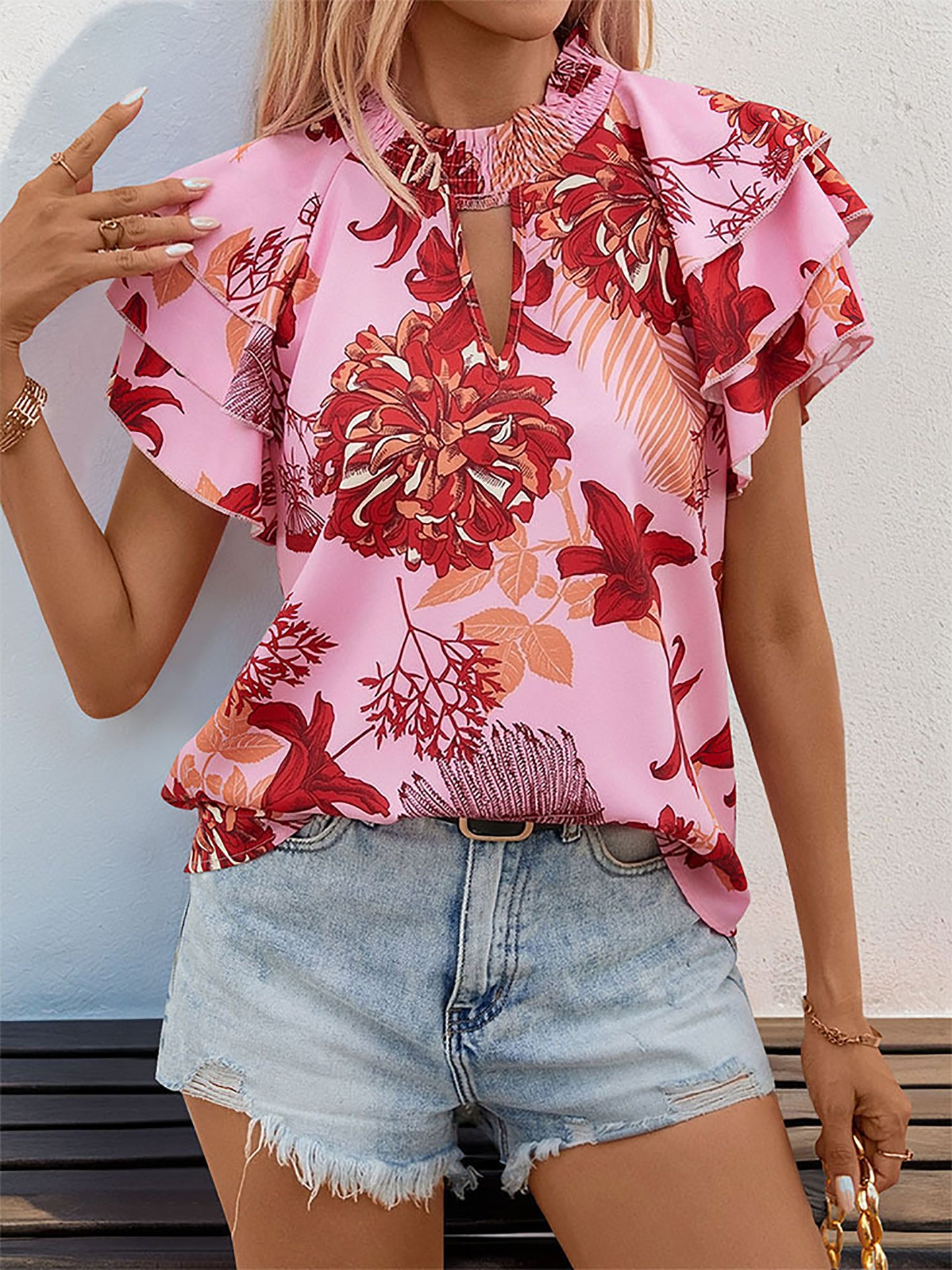 Women Floral High Neck Top