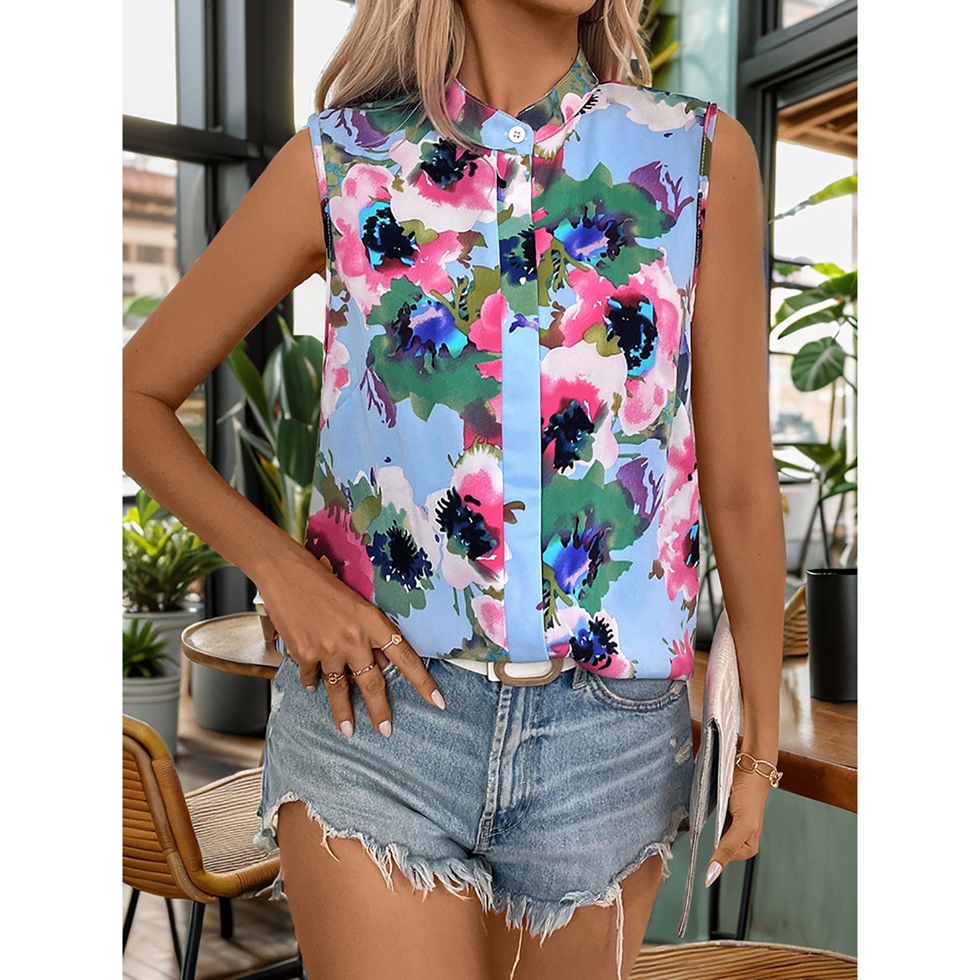 Women Floral Printed Shirt Collar Top