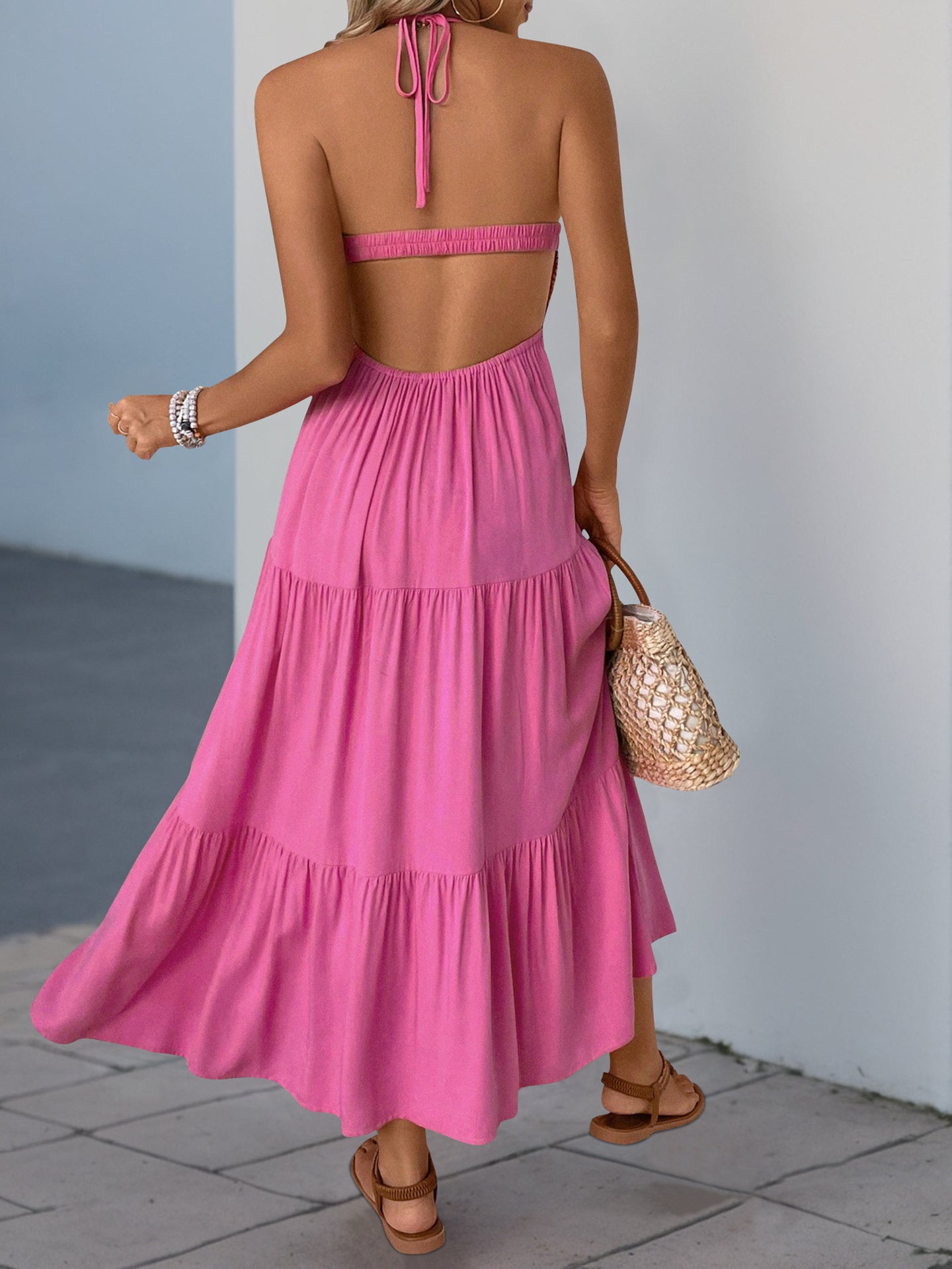 Women Embroidered Halter Neck Fit & Flare Midi Dress
