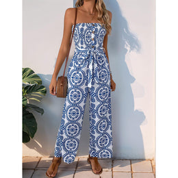 Strapless Printed Culotte Jumpsuit