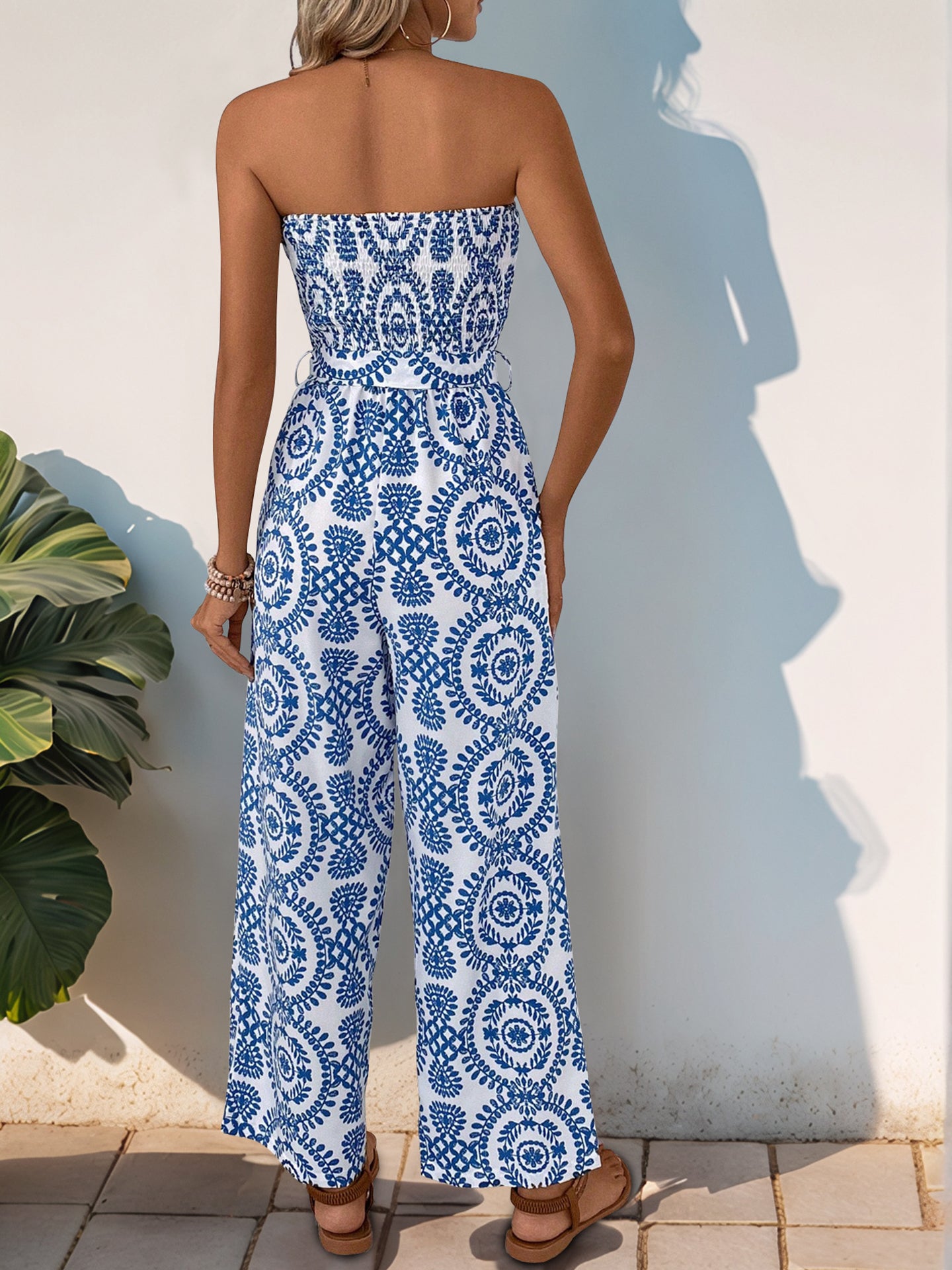 Strapless Printed Culotte Jumpsuit