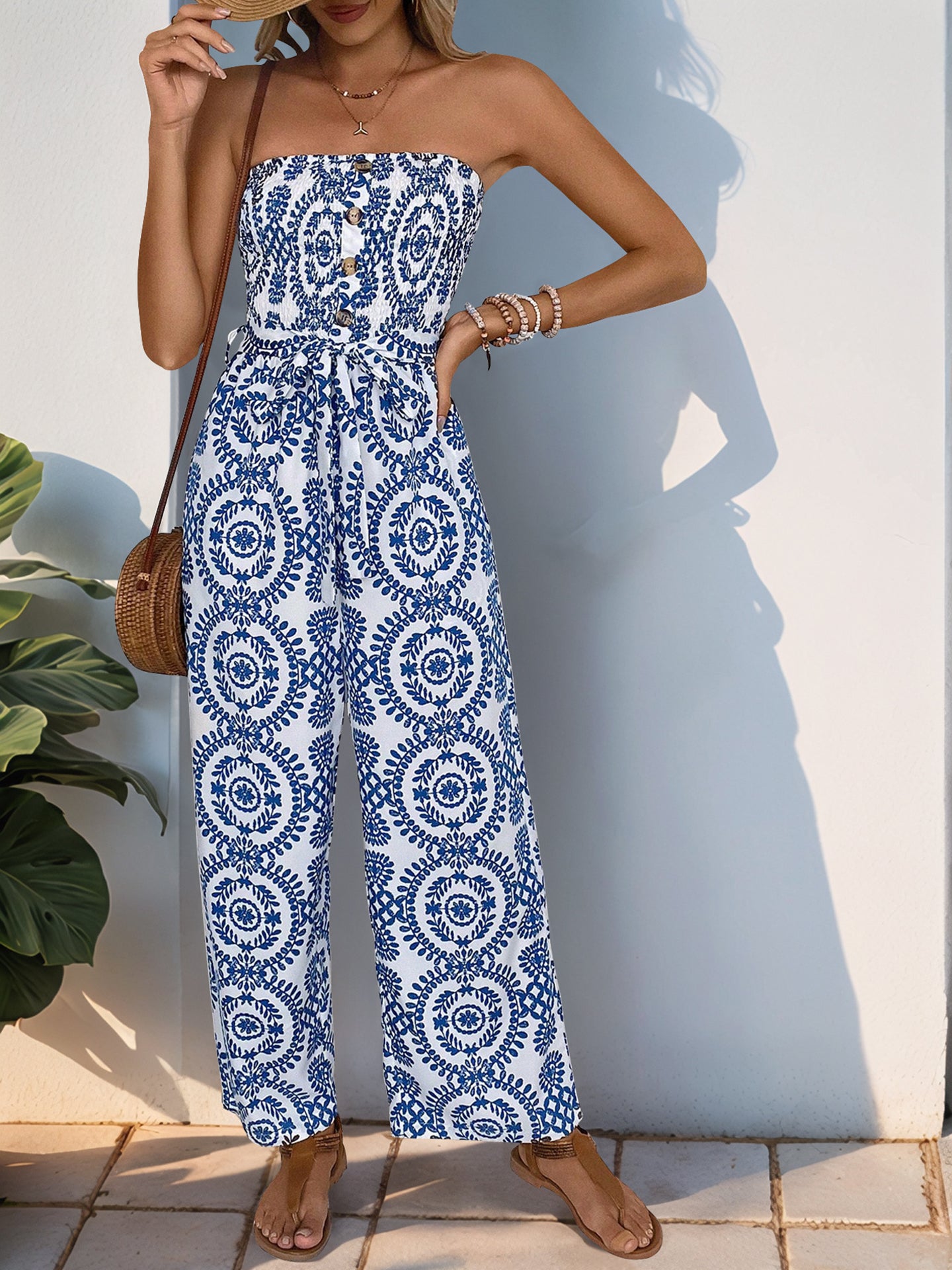 Strapless Printed Culotte Jumpsuit