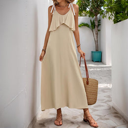 Women Scoop Neck Shoulder Straps Maxi Dress