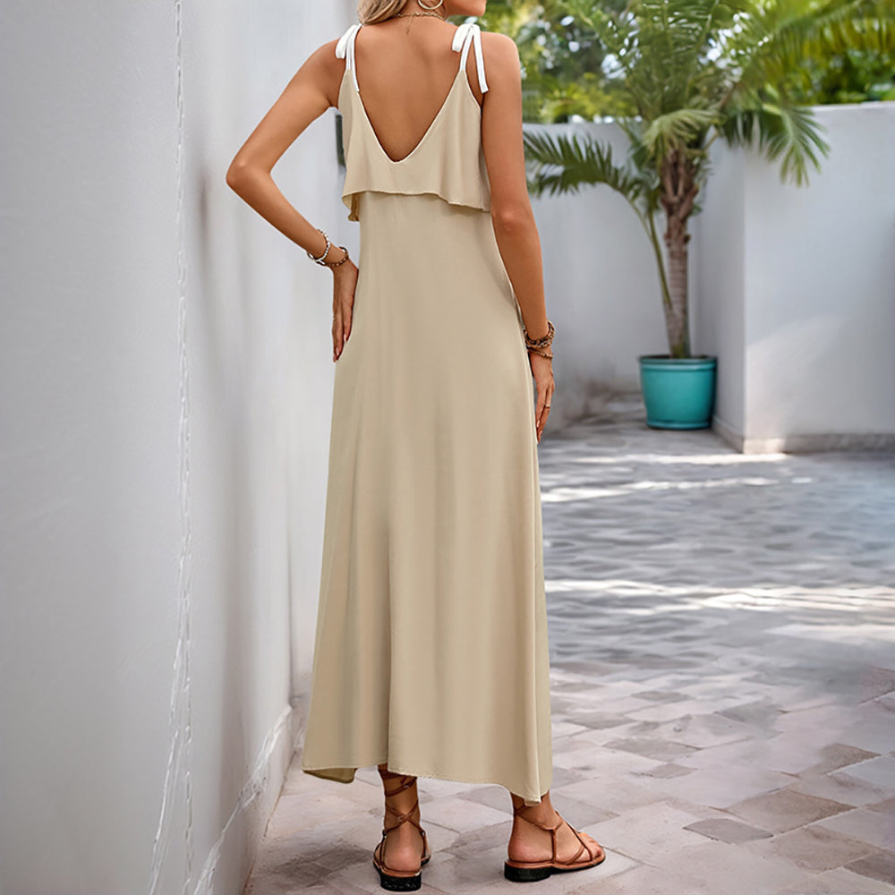Women Scoop Neck Shoulder Straps Maxi Dress