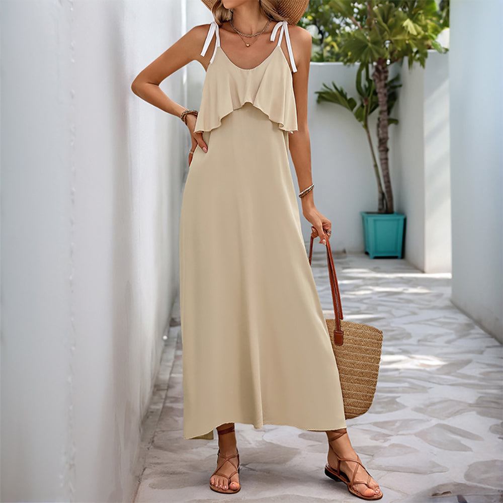 Women Scoop Neck Shoulder Straps Maxi Dress