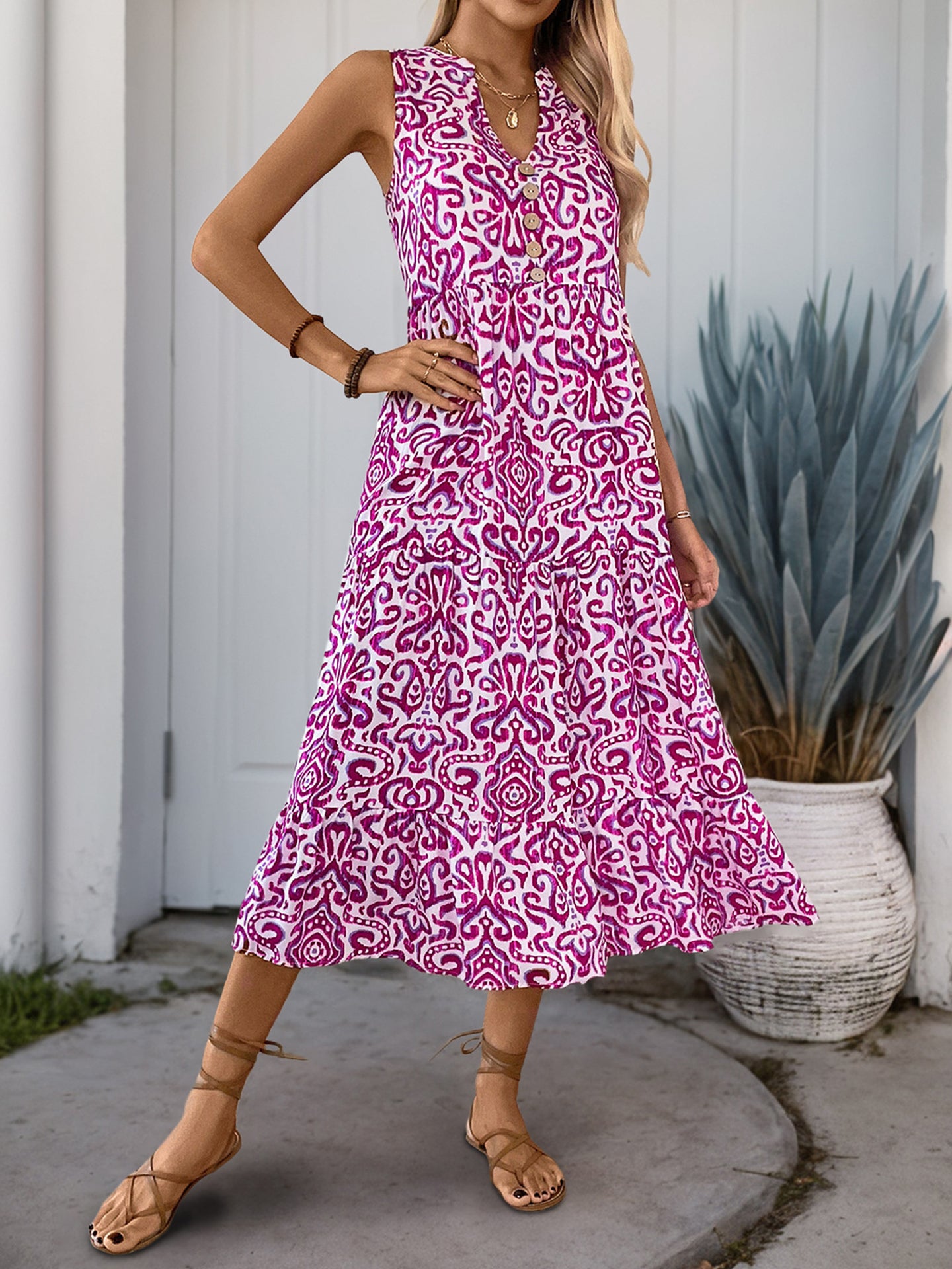 Ethnic Motifs Print A-Line Midi Dress