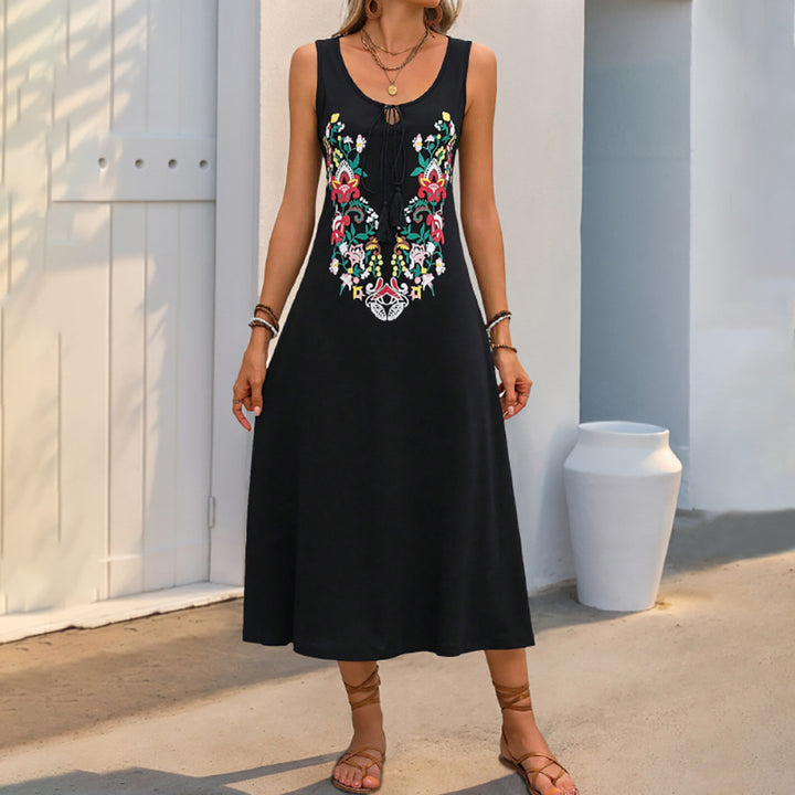 Floral Embroidered A-Line Midi Dress
