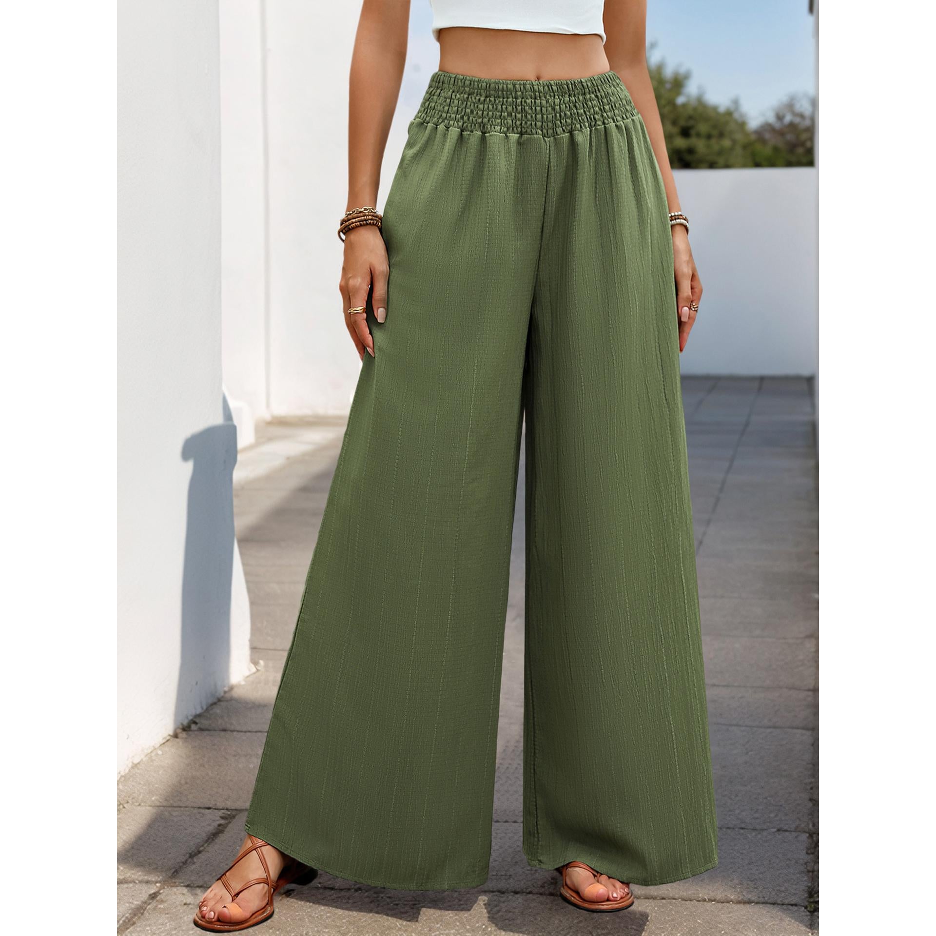 Women Loose Fit Easy Wash Pleated Trousers