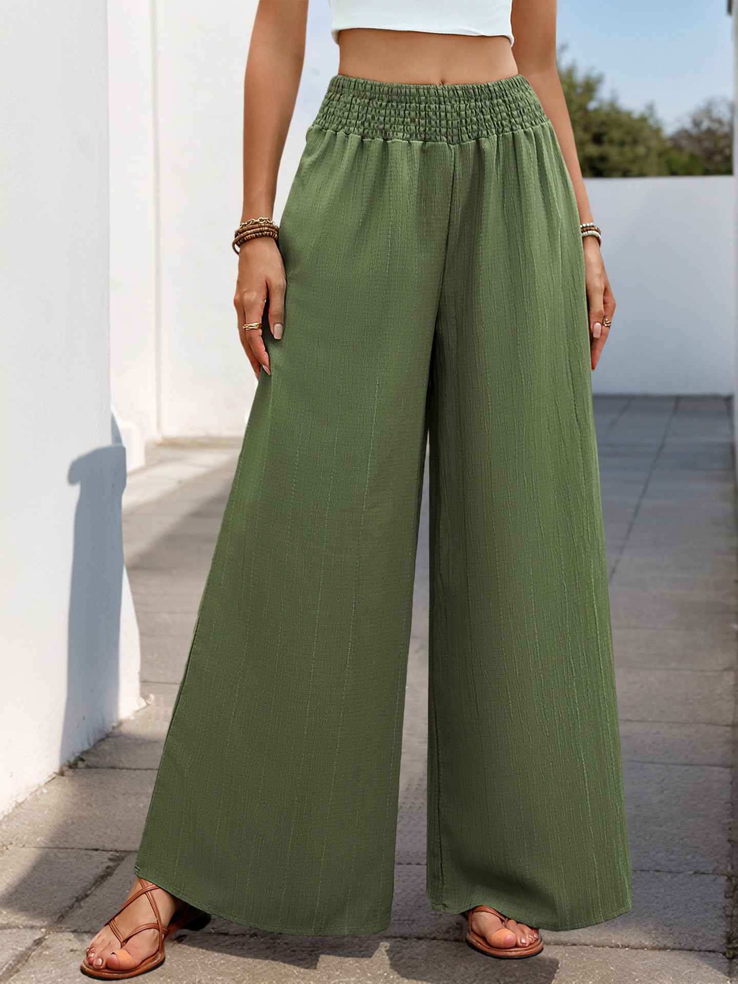 Women Loose Fit Easy Wash Pleated Trousers