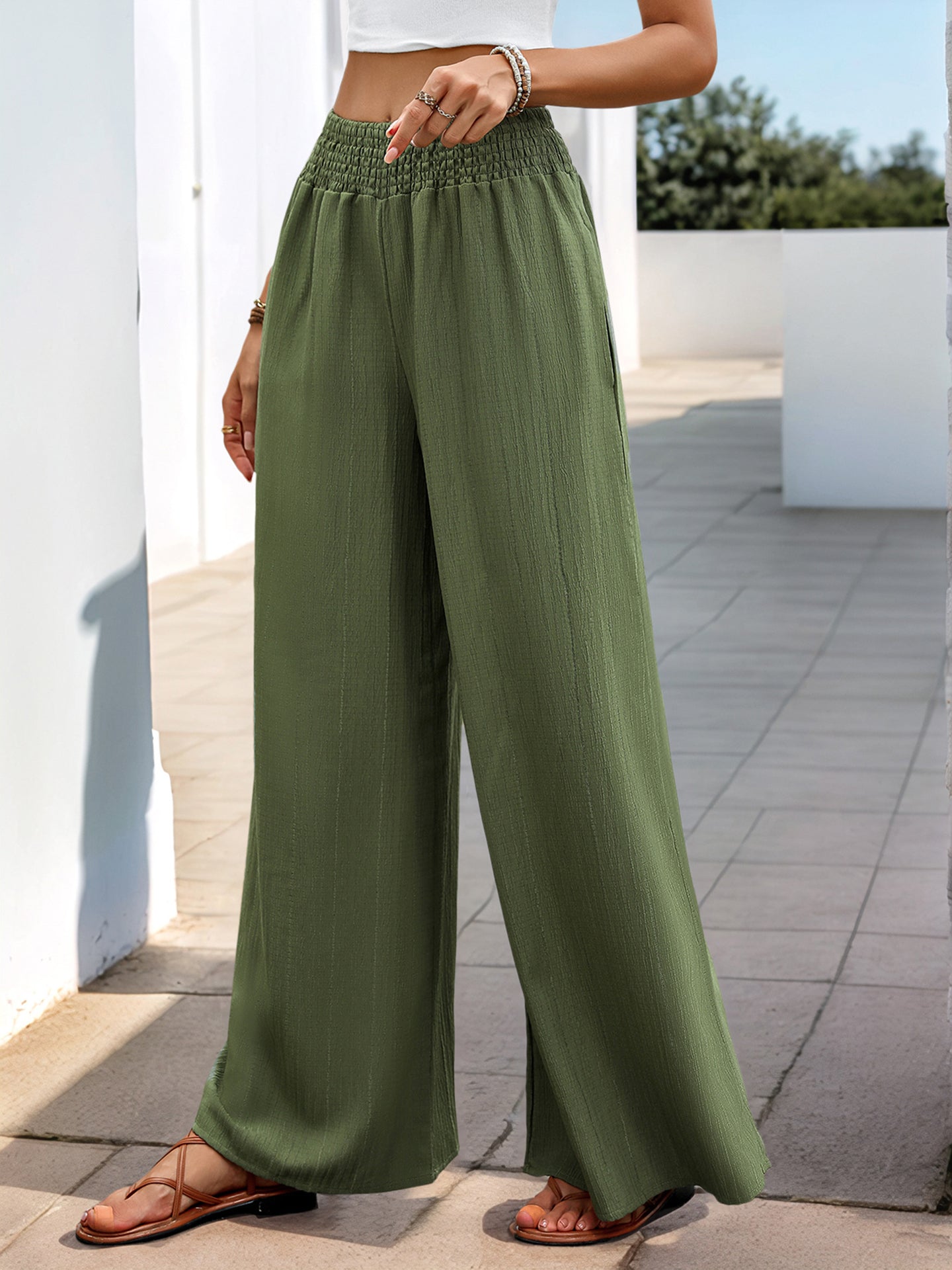 Women Loose Fit Easy Wash Pleated Trousers
