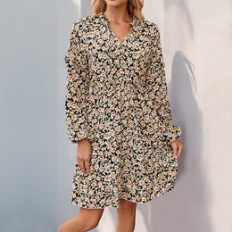Women Floral Printed Puff Sleeves A-Line Dress