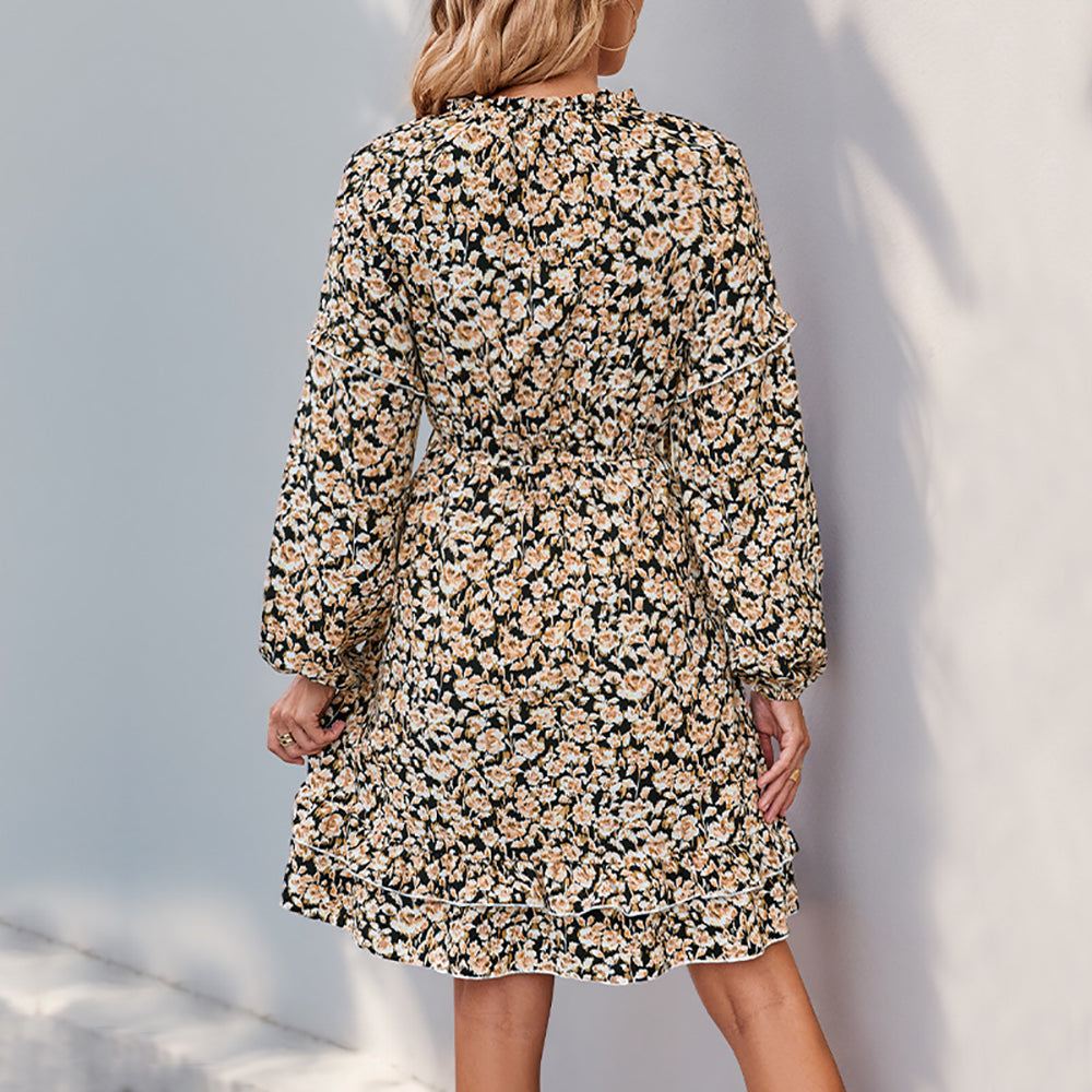 Women Floral Printed Puff Sleeves A-Line Dress