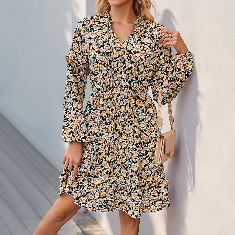 Women Floral Printed Puff Sleeves A-Line Dress