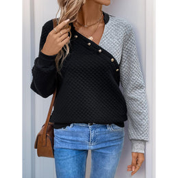 Women V-Neck Long Sleeves Applique Peplum Top
