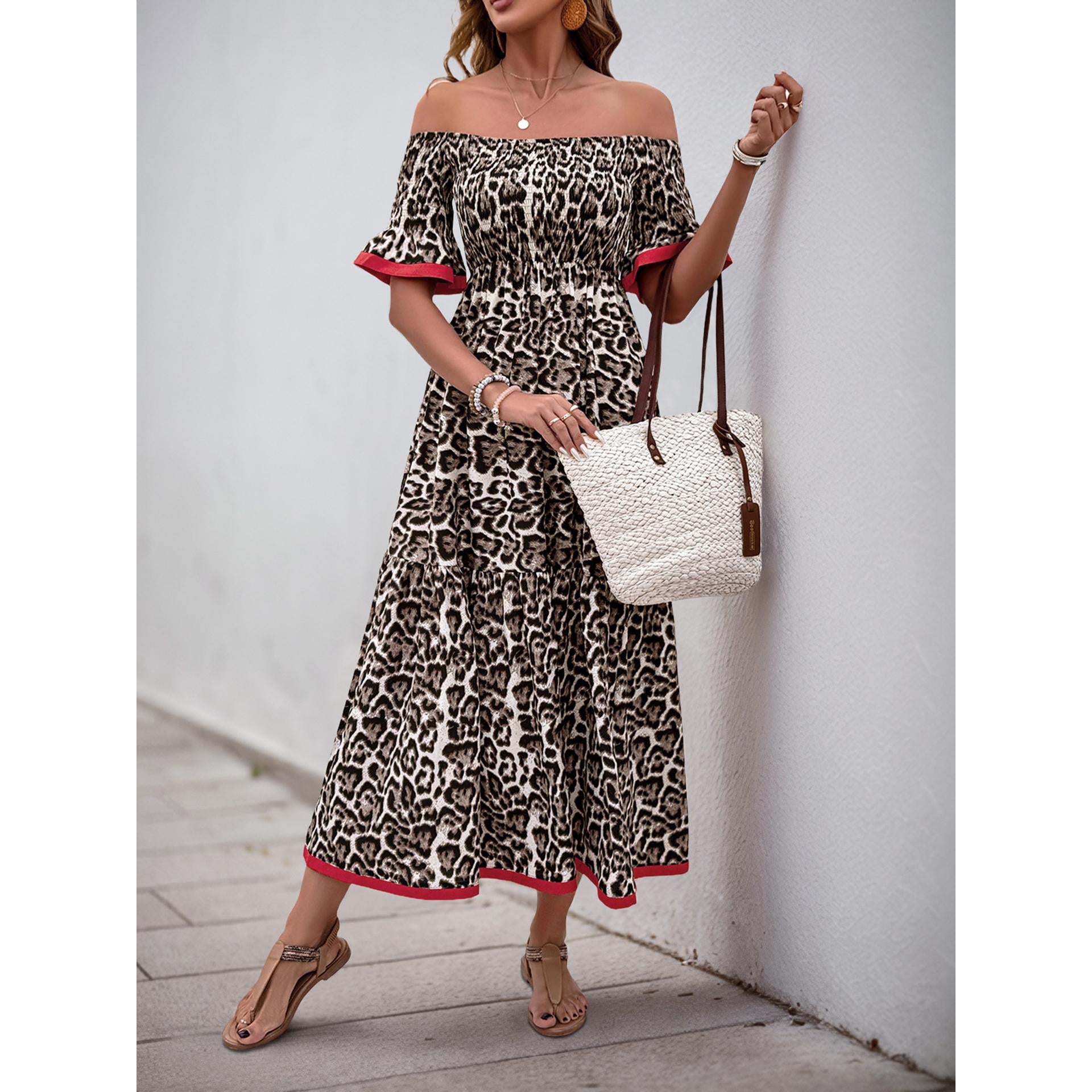 Animal Print Off-Shoulder A-Line Midi Dress