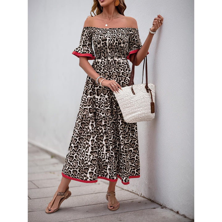 Animal Print Off-Shoulder A-Line Midi Dress