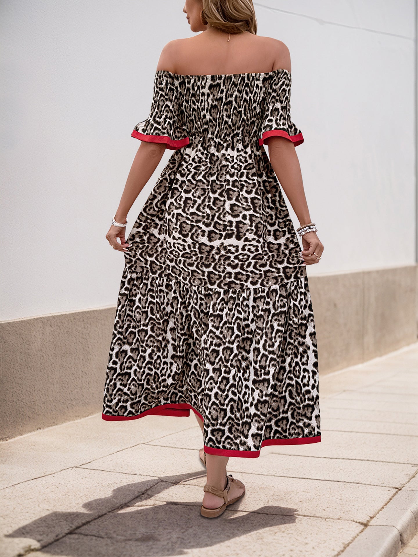 Animal Print Off-Shoulder A-Line Midi Dress