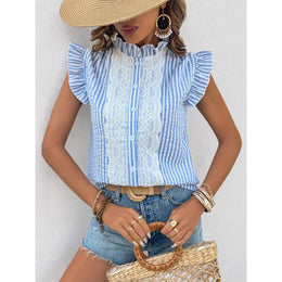 Women Striped Ruffles Top