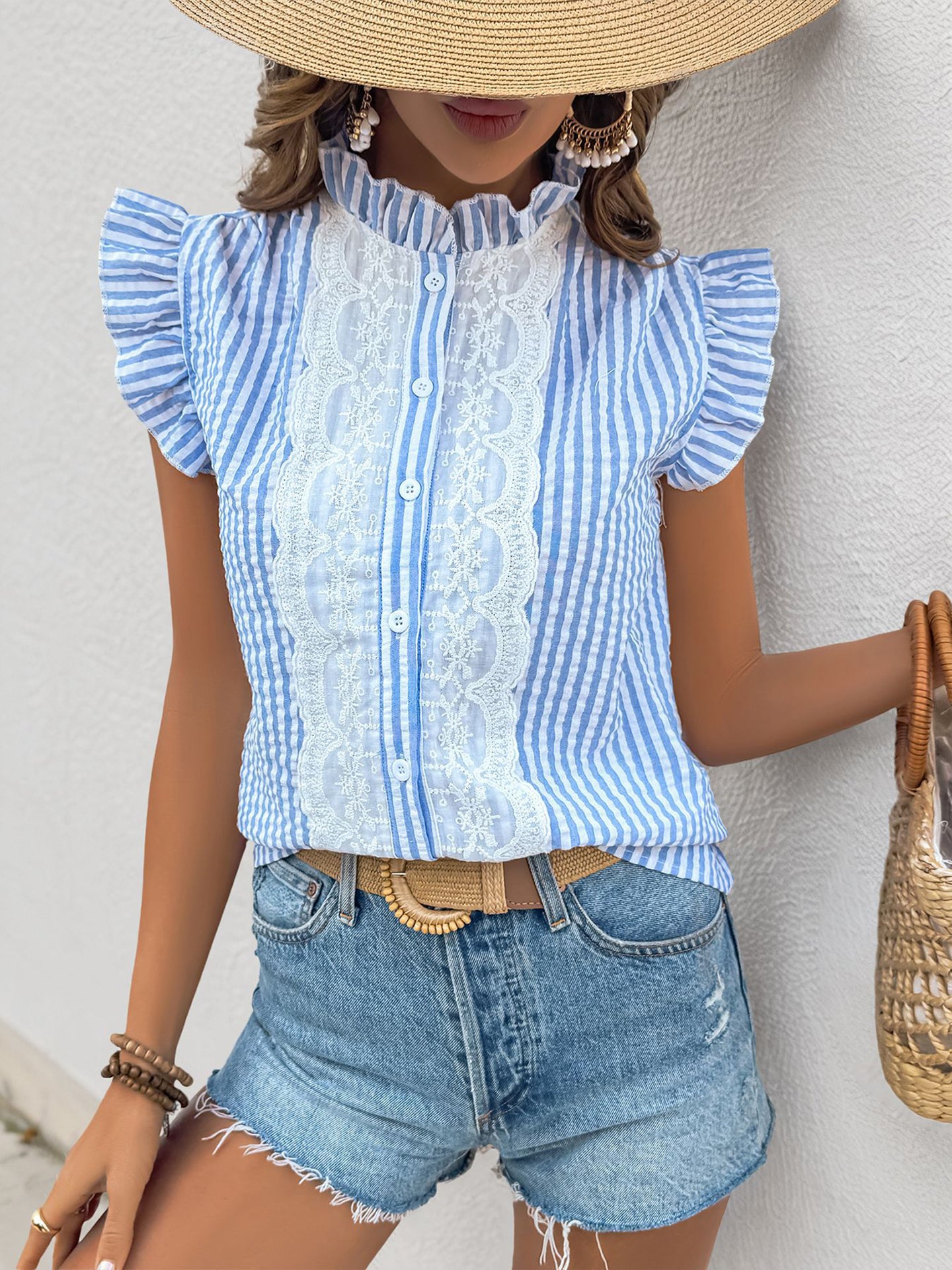Women Striped Ruffles Top