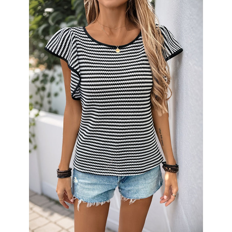 Striped Flutter Sleeves Top