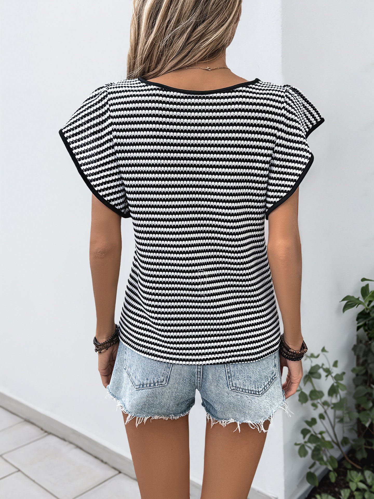 Striped Flutter Sleeves Top