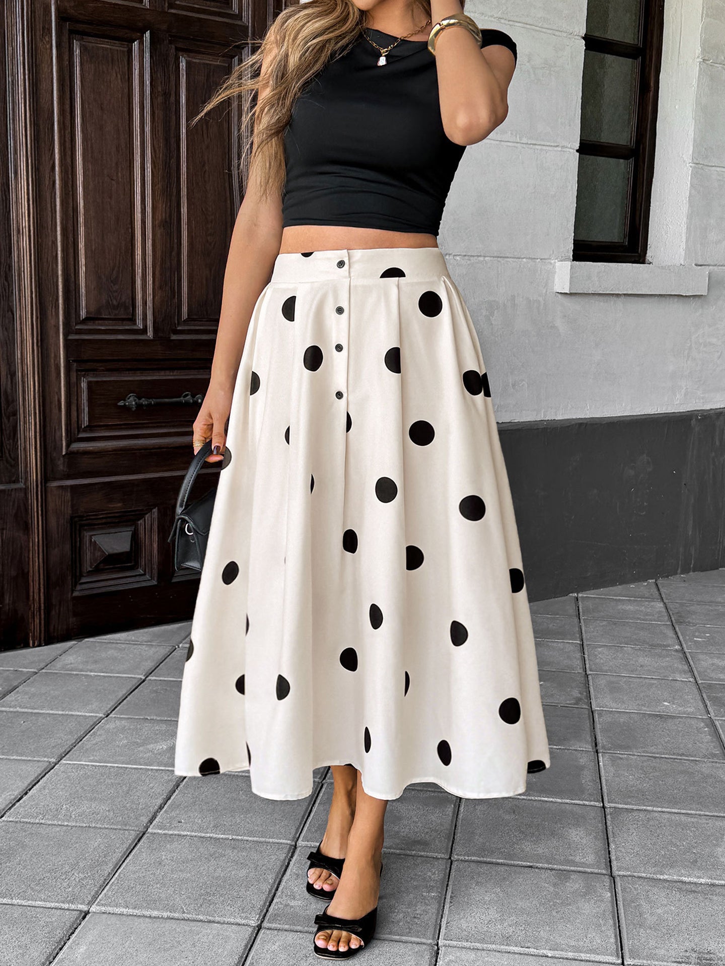 Printed Flared Midi Skirt