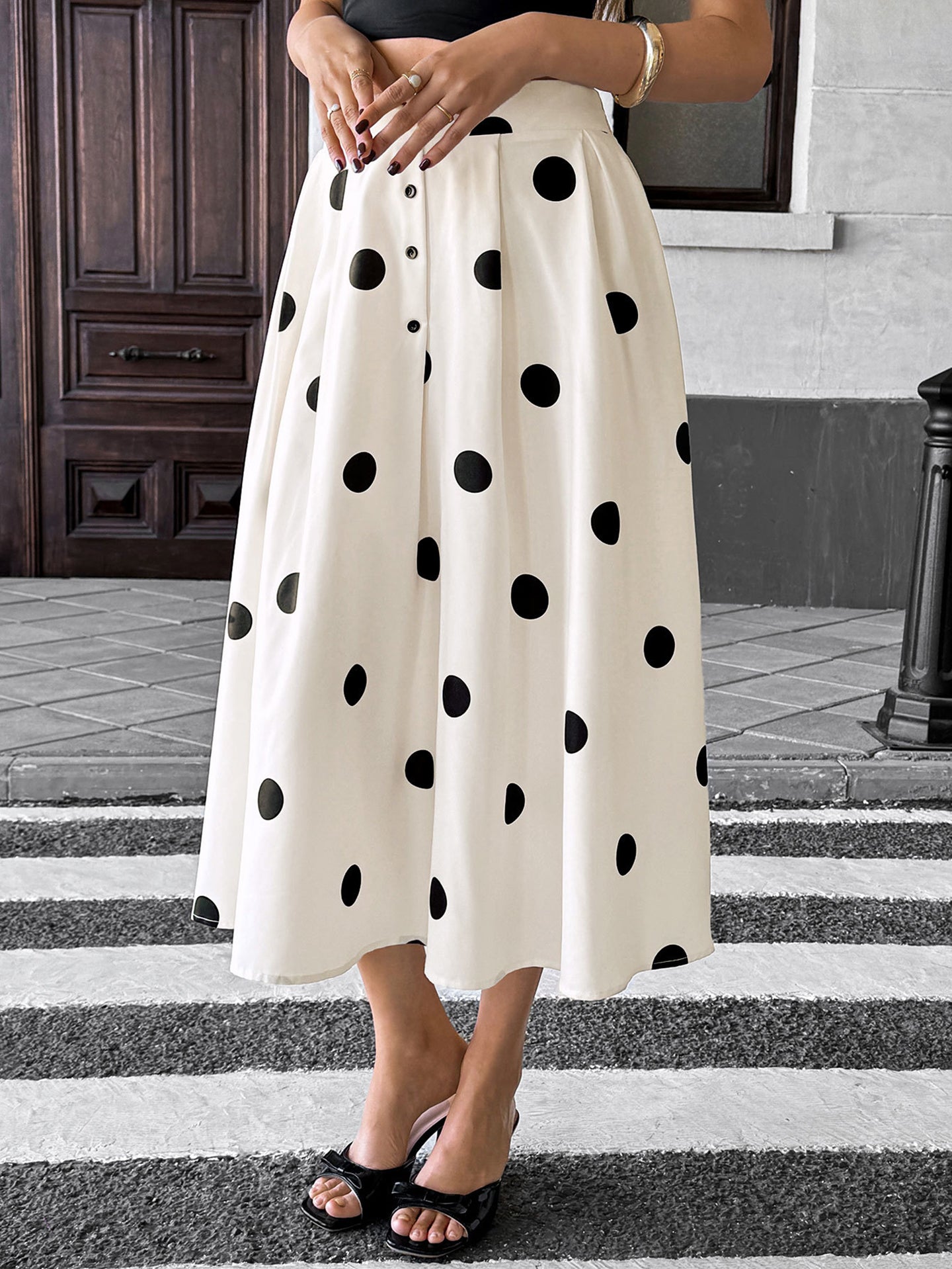 Printed Flared Midi Skirt