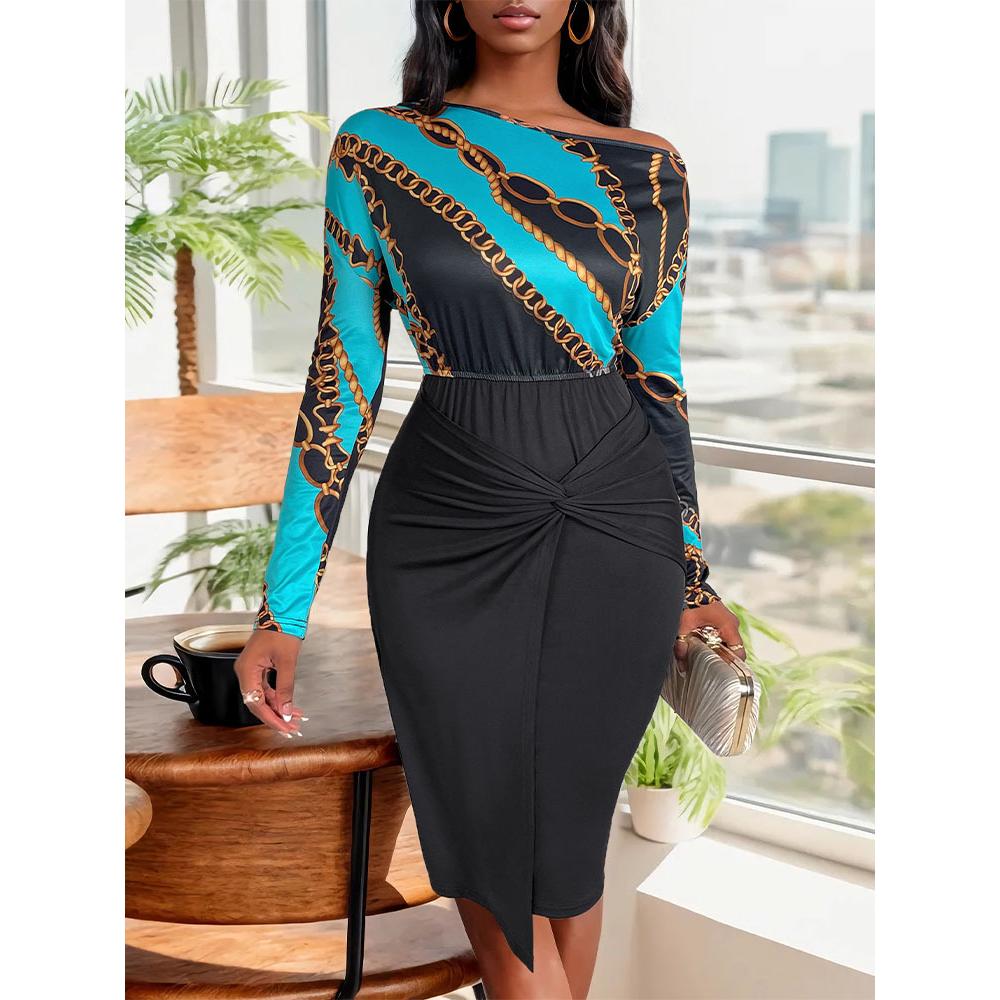 Off Shoulder Abstract Sheath Dress