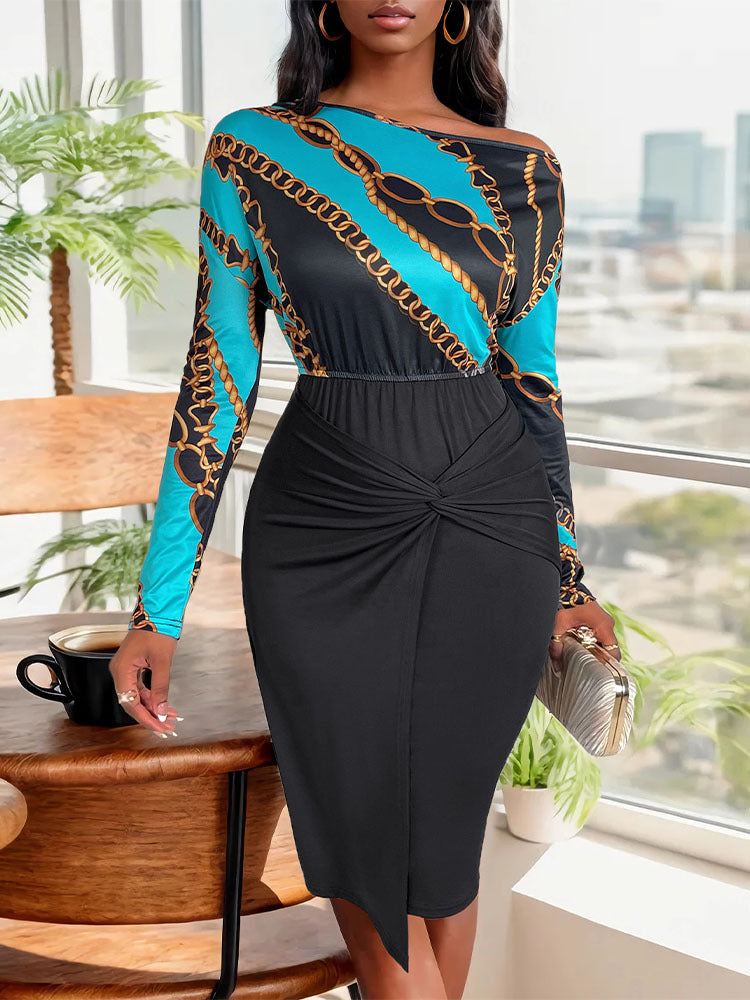 Off Shoulder Abstract Sheath Dress