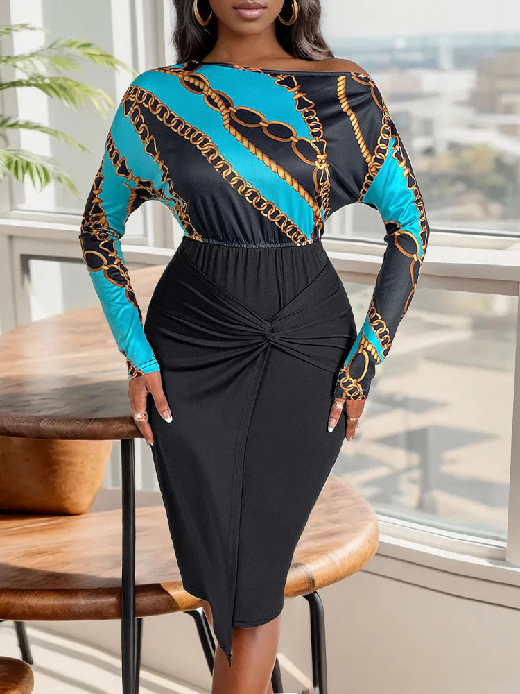 Off Shoulder Abstract Sheath Dress