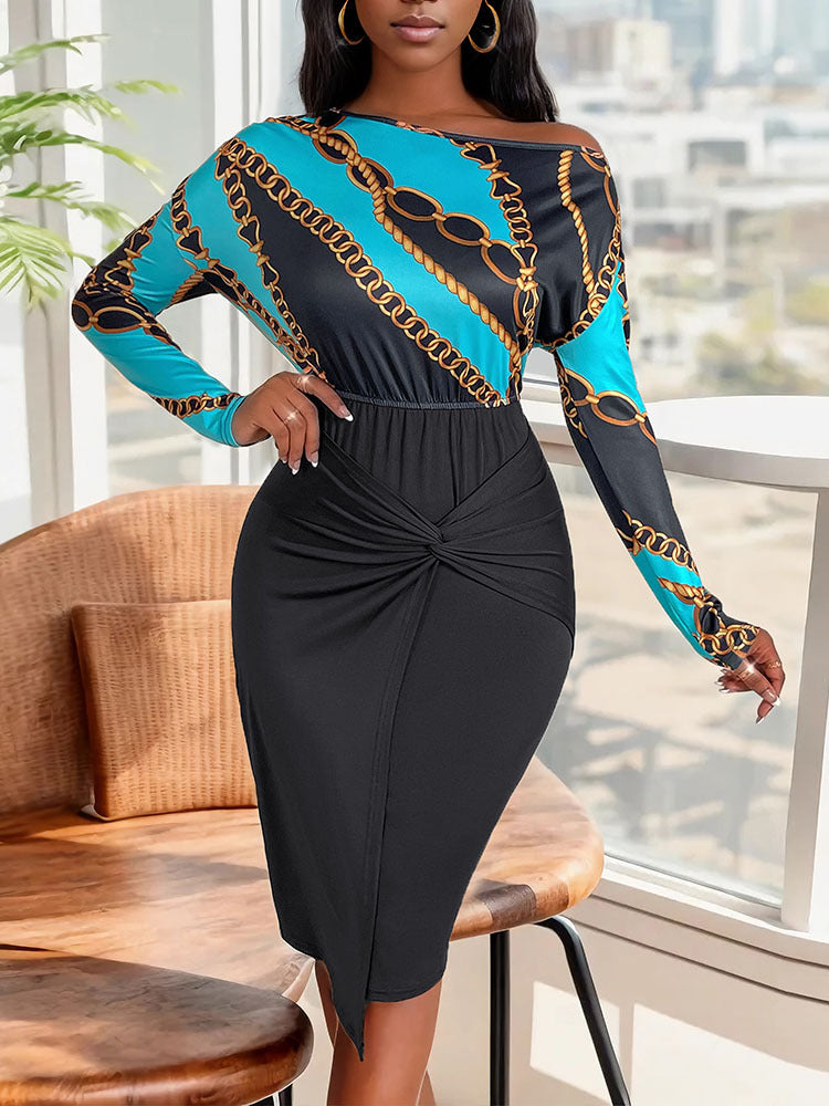 Off Shoulder Abstract Sheath Dress