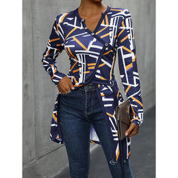 Women Abstract Printed V-Neck Top