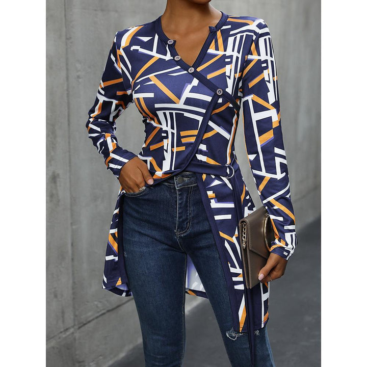 Women Abstract Printed V-Neck Top