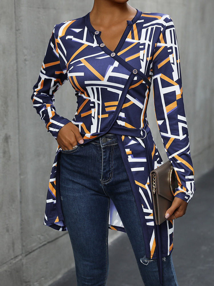 Women Abstract Printed V-Neck Top