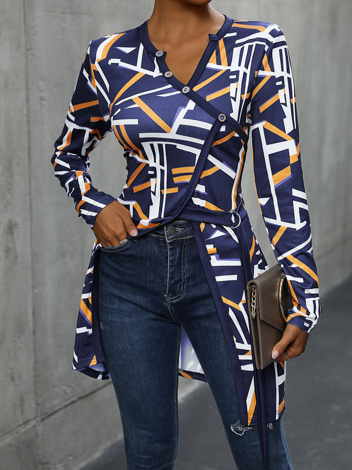 Women Abstract Printed V-Neck Top