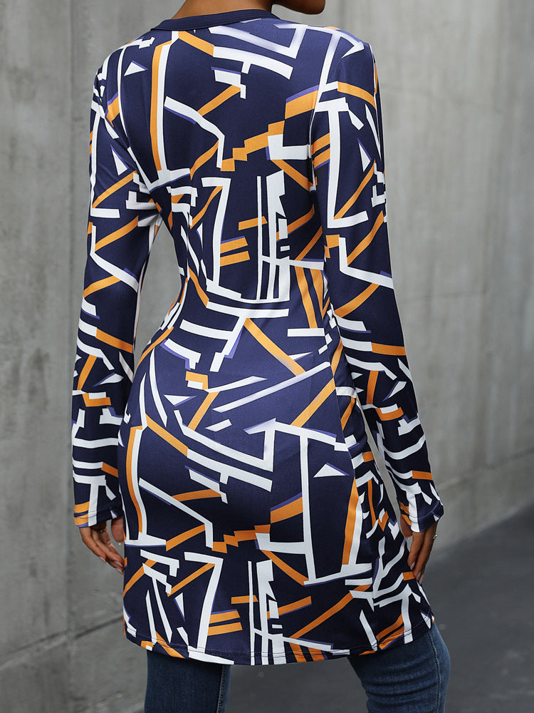 Women Abstract Printed V-Neck Top