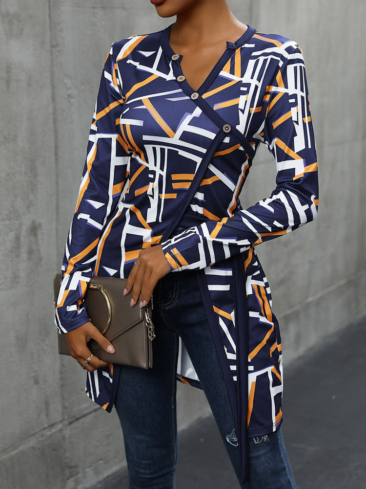 Women Abstract Printed V-Neck Top