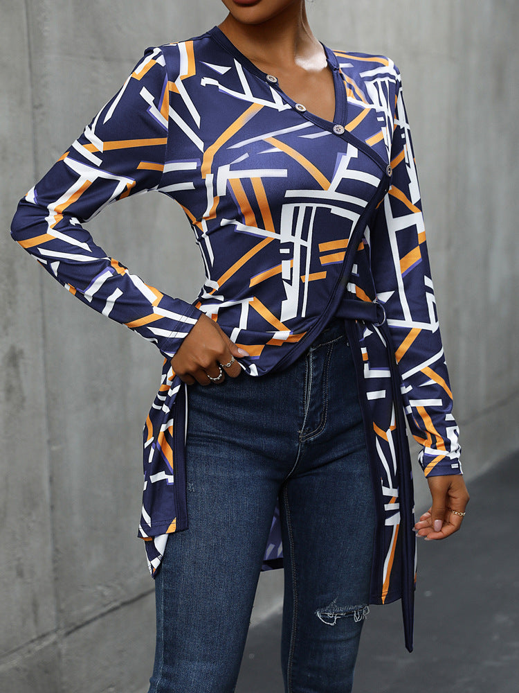 Women Abstract Printed V-Neck Top