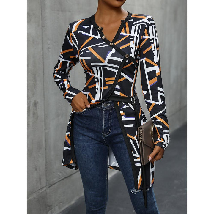 Women Abstract Printed V-Neck Top