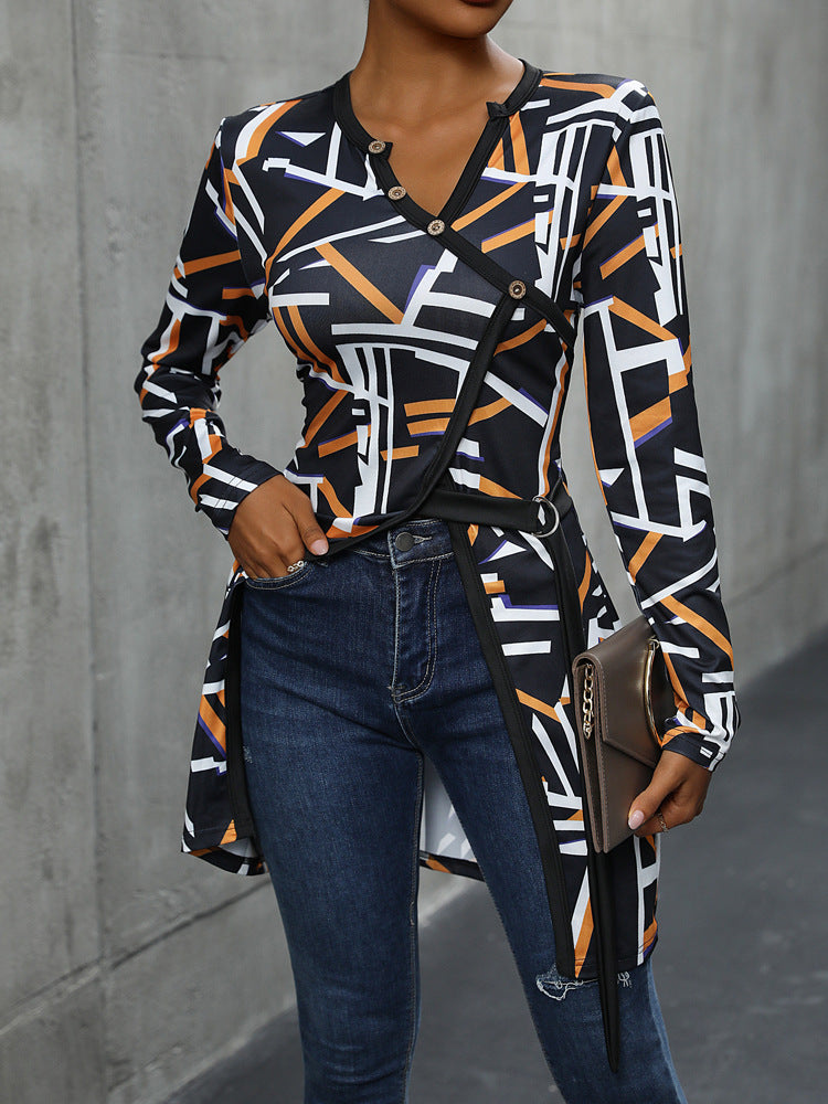Women Abstract Printed V-Neck Top